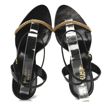 SAINT LAURENT Calfskin Chain Ankle Strap Sandals 39.5 Black