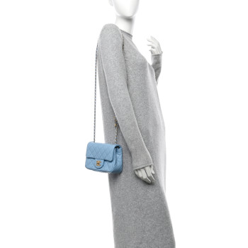 CHANEL Lambskin Quilted Mini Pearl Crush Flap Light Blue
