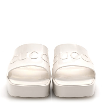 GUCCI Rubber Gucci Logo Womens Platform 20/60mm Slide Sandals 41 Mystic White