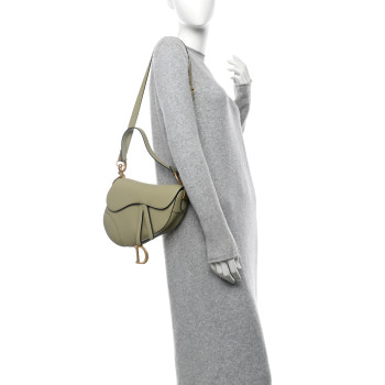 CHRISTIAN DIOR Grained Calfskin Saddle Bag With Strap Desert Sage