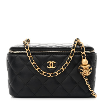 CHANEL Lambskin Quilted Pearl Crush Small Vanity Case With Chain Black