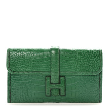 HERMES Matte Alligator Jige Duo Clutch Cactus