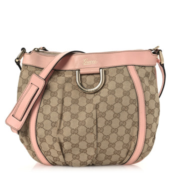 GUCCI Monogram Small D Gold Ring Messenger Pink and Beige