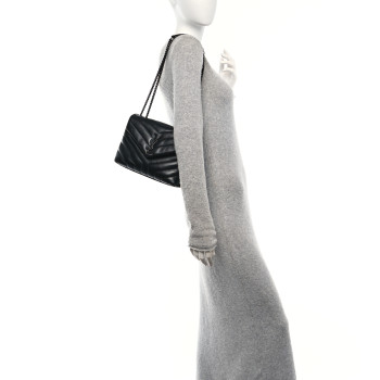 SAINT LAURENT Calfskin Y Quilted Monogram Monochrome Small Loulou Chain Satchel Black