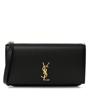 SAINT LAURENT Smooth Calfskin Monogram Phone Holder Crossbody Black