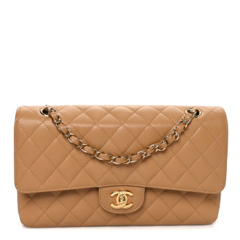 CHANEL Caviar Quilted Medium Double Flap Beige