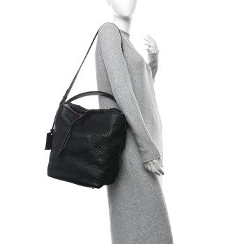 BURBERRY Grainy Calfskin Medium Check Ashby Hobo Black