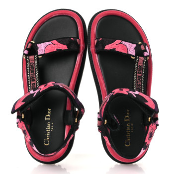 CHRISTIAN DIOR Canvas Embroidered Velvet Jardin Indien 10mm D-Wave Sandals 39 Pink Multicolor