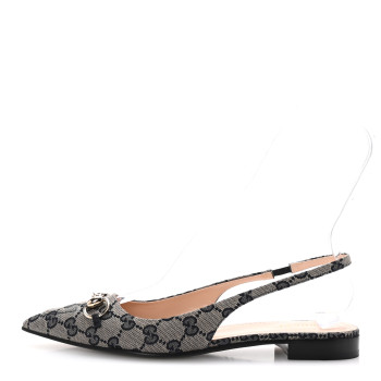 GUCCI Monogram Horsebit Womens Slingback Ballet Flat 38.5 Beige Blue