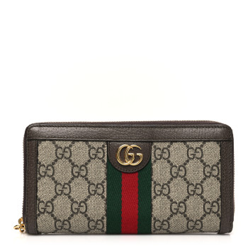 GUCCI GG Supreme Monogram Web Ophidia Zip Around Wallet Brown