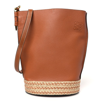 LOEWE Calfskin Raffia Gate Bucket Bag Tan