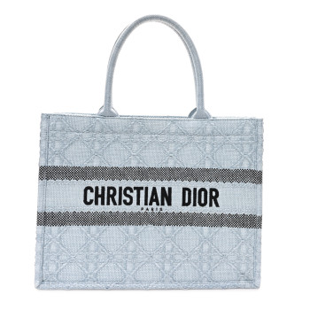 CHRISTIAN DIOR Raffia Cannage Medium Book Tote Blue