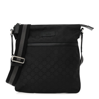 GUCCI Nylon Monogram Small Flat Messenger Bag Black