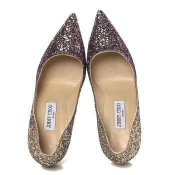 JIMMY CHOO Coarse Glitter Degrade Abel Pumps 38.5 Boho Pink Gold