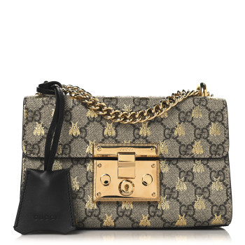 GUCCI GG Supreme Monogram Bees Small Padlock Shoulder Bag Black