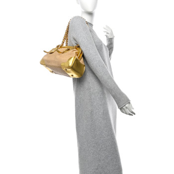 PRADA Paglia Cinghiale Frame Tote Naturale Oro