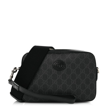 GUCCI GG Supreme Monogram Azalea Calfskin Retro Interlocking G Wristlet Shoulder Bag Black