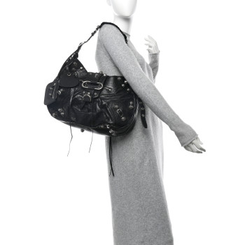 BALENCIAGA Agneau Arena Large Le Cagole Shoulder Bag Black