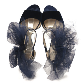 JIMMY CHOO Velvet Lilyth Bow Sandals 38.5 Navy
