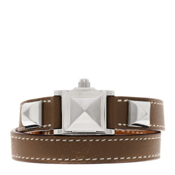 HERMES Stainless Steel Swift 16mm Medor Double Tour Quartz Watch Etoupe