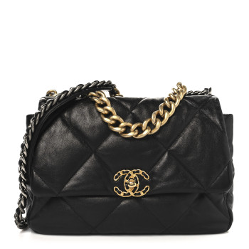CHANEL Lambskin Quilted Large Chanel 19 Flap Black