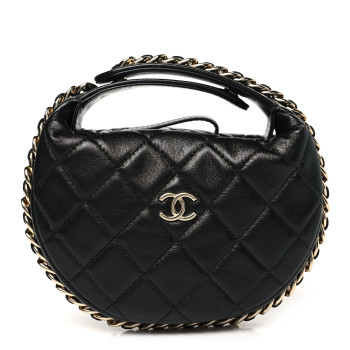 CHANEL Lambskin Quilted Chain Around Pouch Black