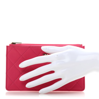 CHANEL Lambskin Quilted Zip Pouch Pink