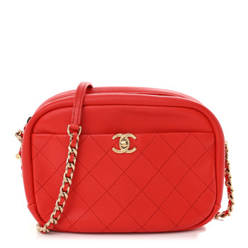 CHANEL Goatskin Quilted Large Casual Trip Camera Case Bag Red