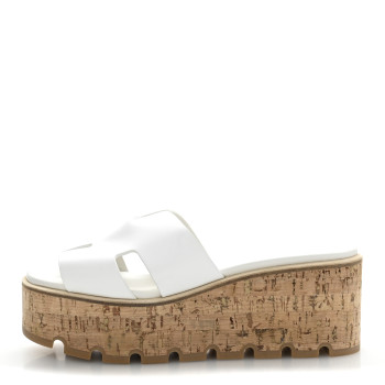 HERMES Calfskin Cork Eze 30 Sandals 37 White