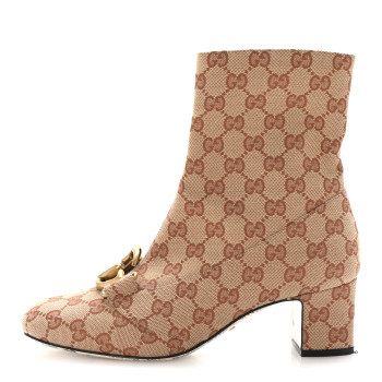 GUCCI Monogram Malaga Kid GG Victoire 55mm Ankle Boots 39 Beige Ruggine Rust