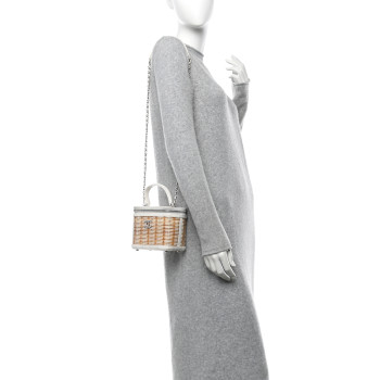 CHANEL Calfskin Raffia Small Vanity Case Bag White Beige