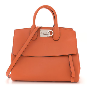 SALVATORE FERRAGAMO Calfskin Medium Studio Bag Orange
