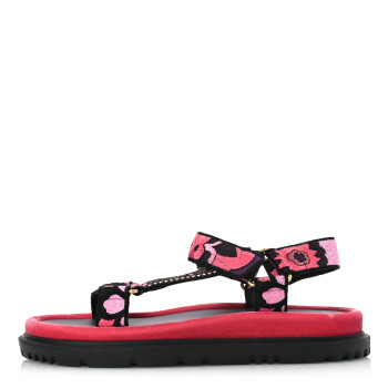 CHRISTIAN DIOR Canvas Embroidered Velvet Jardin Indien 10mm D-Wave Sandals 39 Pink Multicolor