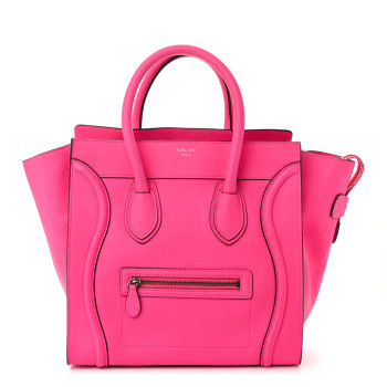 CELINE Drummed Calfskin Mini Luggage Fluo Pink