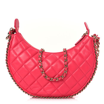 CHANEL Lambskin Quilted Chain Around Hobo Pink