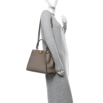FENDI Vitello Seta Plexiglass Tortoise Medium Peekaboo Iconic Satchel Tortora