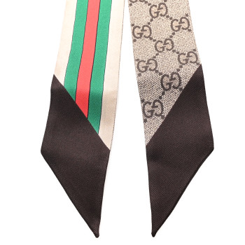 GUCCI Silk Twill GG Monogram Web Horsebit Neck Bow Scarf Dark Brown