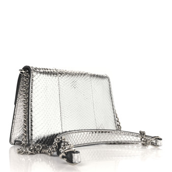 JIMMY CHOO Metallic Calfskin Snakeskin Embossed Madeline Crossbody Bag Silver