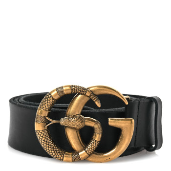 GUCCI Faded Calfskin Snake Double G 40mm Belt 90 36 Black