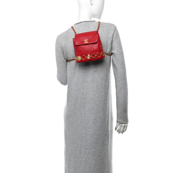 CHANEL Calfskin Quilted Small Charms Backpack Red