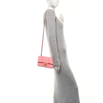 CHANEL Tweed Quilted Mini Rectangular Flap Pink Orange White