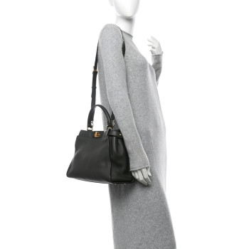 FENDI Vitello Seta Shiny Nappa Medium Peekaboo Iconic Satchel Verde Prato Makeup