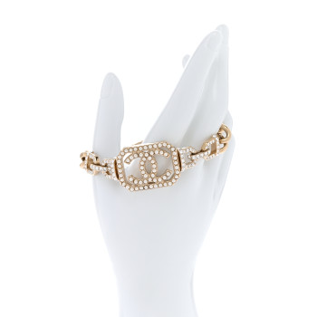 CHANEL Crystal Pearl CC Vendome Bracelet Gold Pearly White