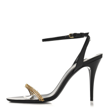 SAINT LAURENT Calfskin Chain Ankle Strap Sandals 39.5 Black