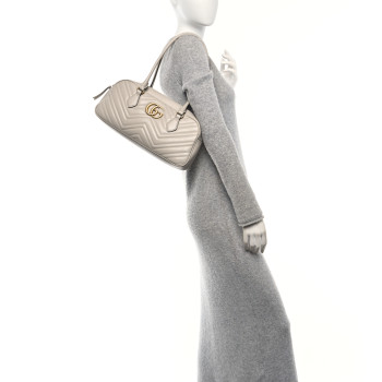 GUCCI Calfskin Matelasse Medium GG Marmont East West Shoulder Bag Light Grey
