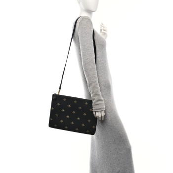 GUCCI Grained Calfskin Bee Star Messenger Black