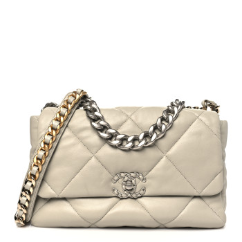 CHANEL Lambskin Quilted Large Chanel 19 Flap Grey