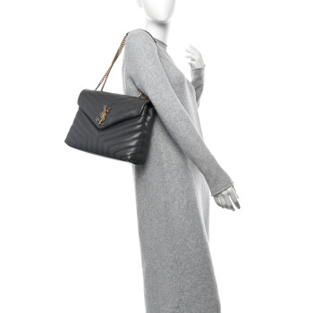 SAINT LAURENT Calfskin Y Quilted Monogram Medium Loulou Chain Satchel Pebble
