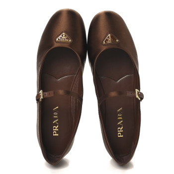 PRADA Satin Triangle Ballerina Flats Tabacco