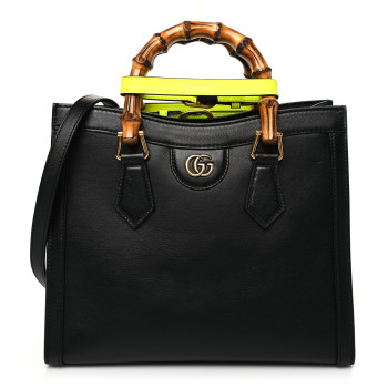 GUCCI Calfskin Small Diana Tote Bag Black Yellow Fluo